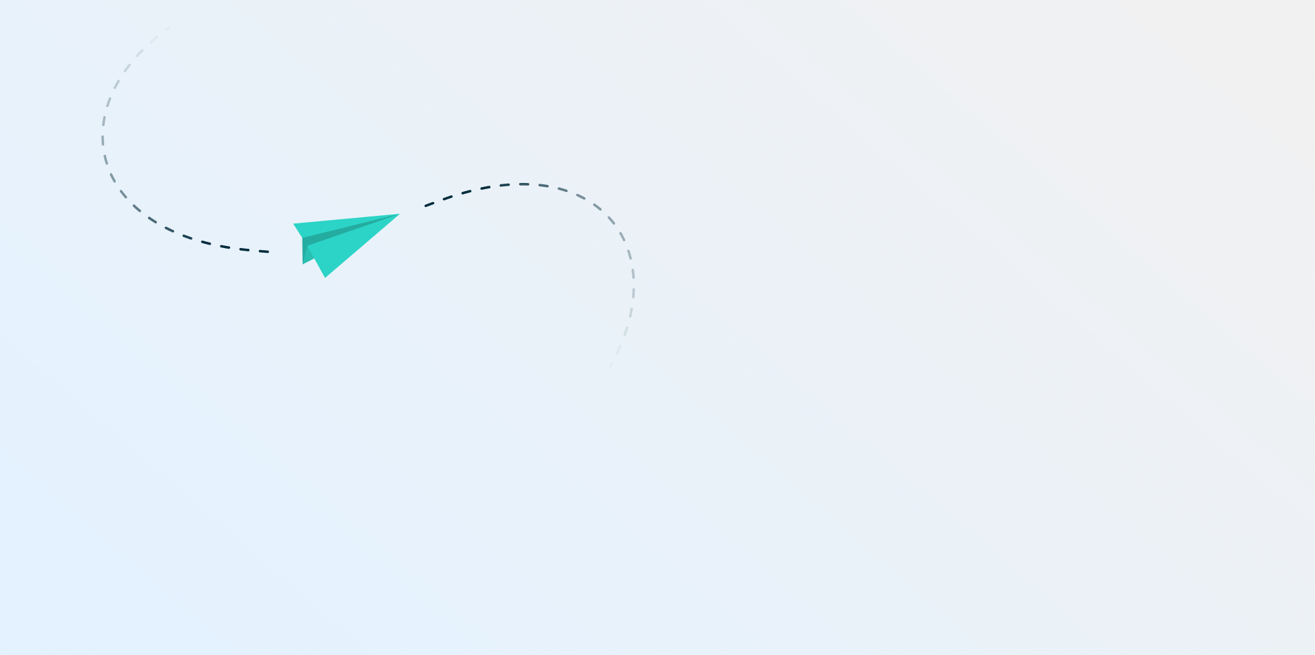 SpectraLab contact us and request a quote form illustration for certified and used lab equipment, and lab services: a teal paper airplane with a dashed flight path on a light gradient background.