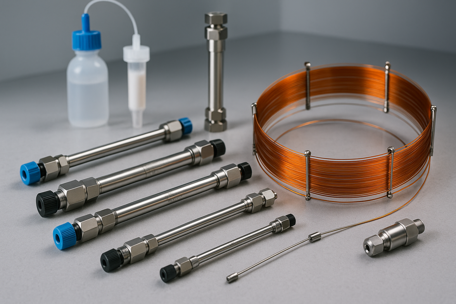 Different types of columns, HPLC columns, GC columns.